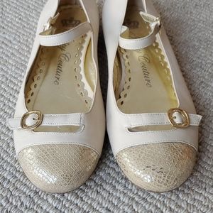 EUC Juicy Couture mary jane gold metallic snakeskin ballet flats